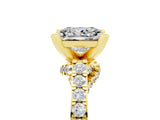 Yellow gold Princess Cut Moissanite Solitaire Ring with Crossover Gallery and Round  Pavé Band_17