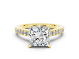 Yellow gold Princess Cut Moissanite Solitaire Ring with Crossover Gallery and Round  Pavé Band_36