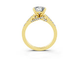 Yellow gold Princess Cut Moissanite Solitaire Ring with Crossover Gallery and Round  Pavé Band_39