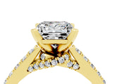 Yellow gold Princess Cut Moissanite Solitaire Ring with Crossover Gallery and Round  Pavé Band_40