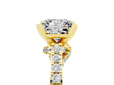 Yellow gold Princess Cut Moissanite Solitaire Ring with Crossover Gallery and Round  Pavé Band_41