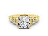 Yellow gold Princess Cut Moissanite Solitaire Ring with Filigree Band and Four-Prong Setting_24