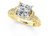 Yellow gold Princess Cut Moissanite Solitaire Ring with Filigree Band and Four-Prong Setting_25