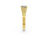 Yellow gold Princess Cut Moissanite Solitaire Ring with Filigree Band and Four-Prong Setting_26