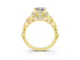 Yellow gold Princess Cut Moissanite Solitaire Ring with Filigree Band and Four-Prong Setting_27