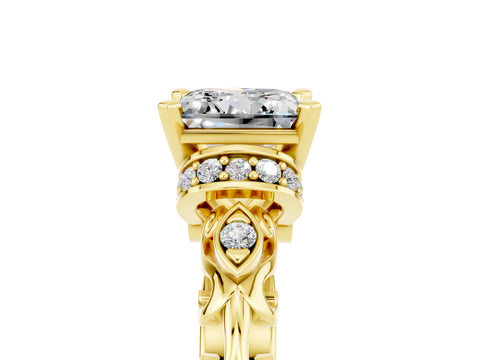 Yellow gold Princess Cut Moissanite Solitaire Ring with Filigree Band and Four-Prong Setting_29