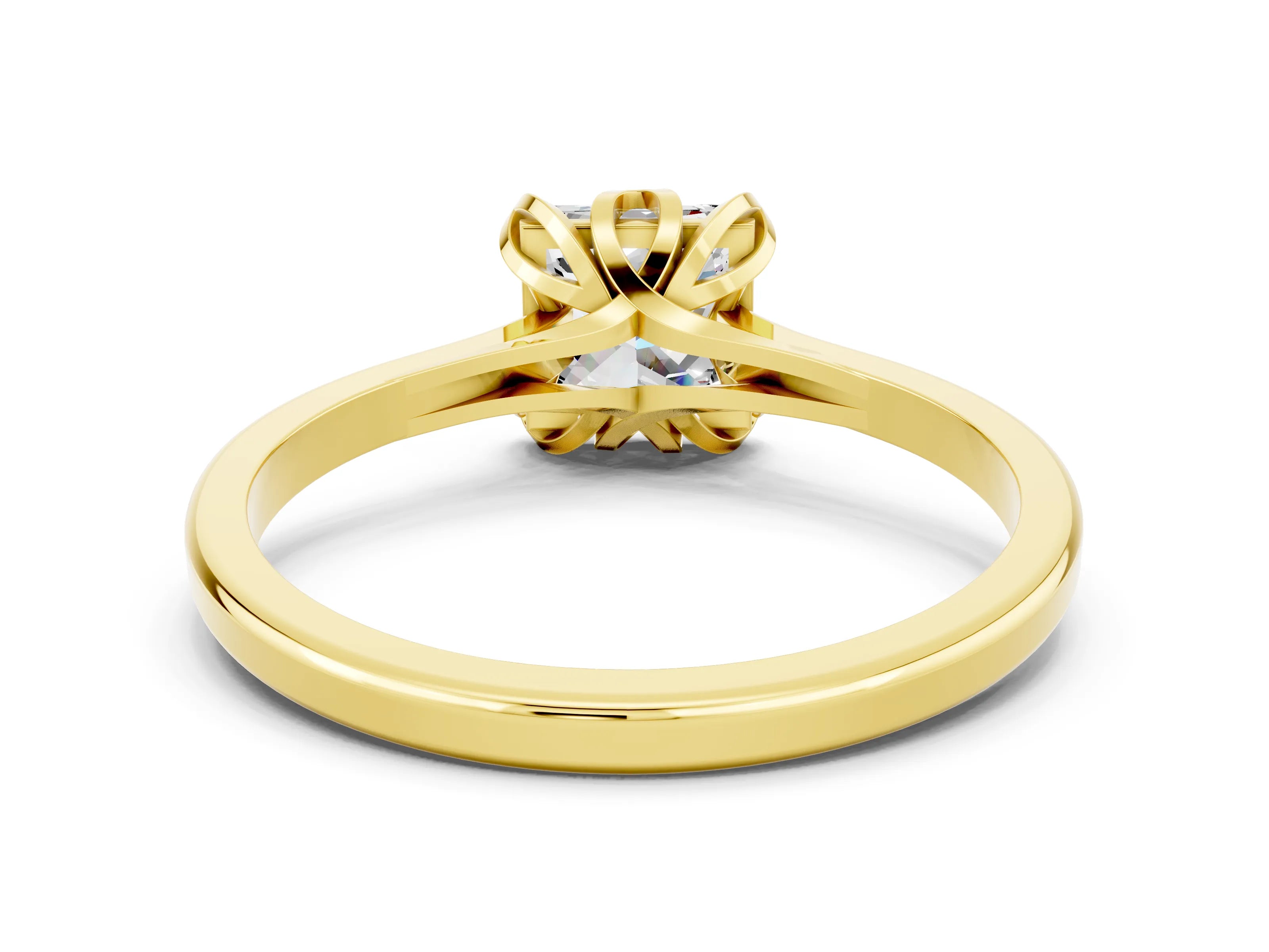 Yellow gold Princess Cut Moissanite Solitaire Ring with Flower Prong Setting and Classic Band_36