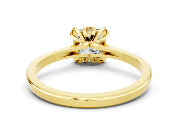 Yellow gold Princess Cut Moissanite Solitaire Ring with Flower Prong Setting and Classic Band