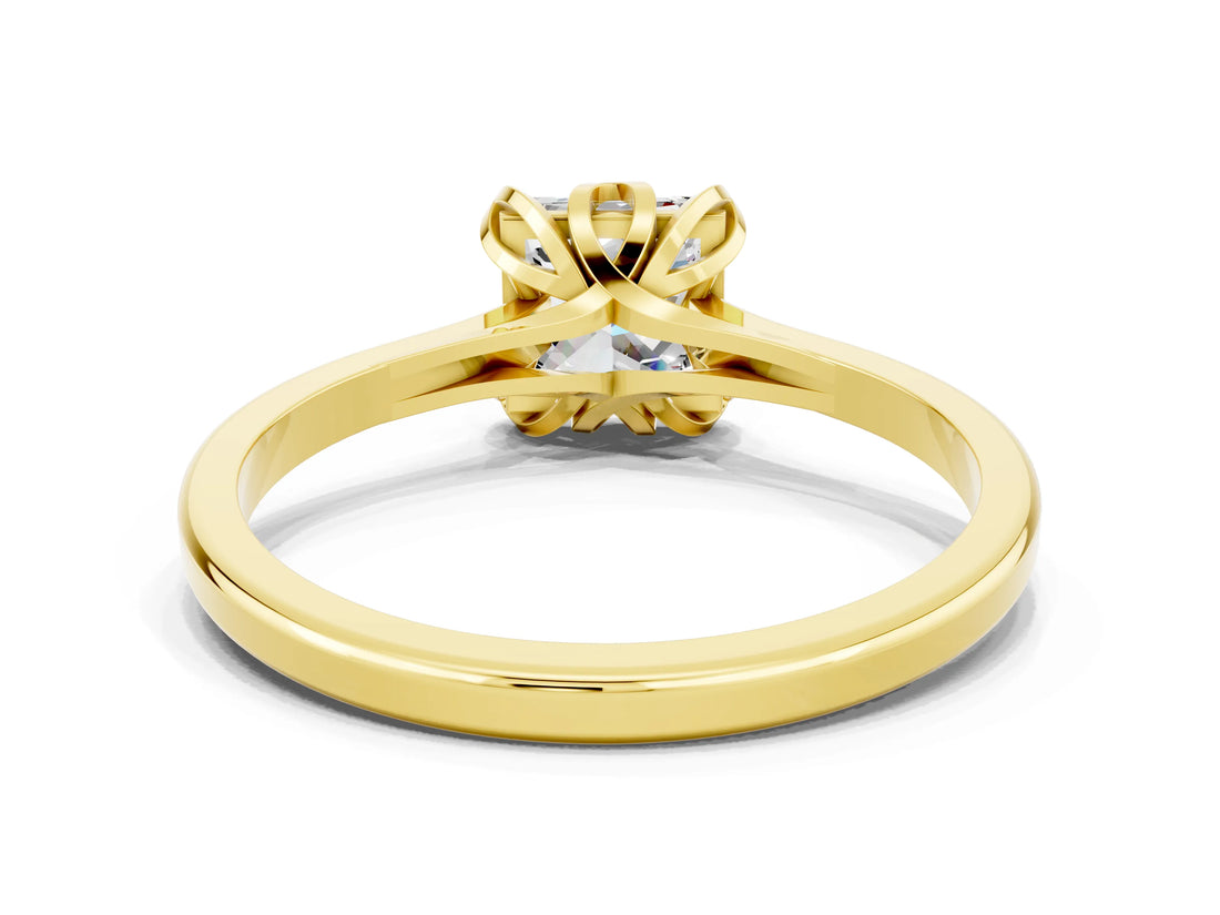 Yellow gold Princess Cut Moissanite Solitaire Ring with Flower Prong Setting and Classic Band_37
