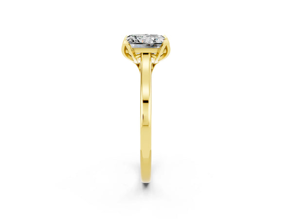 Yellow gold Princess Cut Moissanite Solitaire Ring with Flower Prong Setting and Classic Band