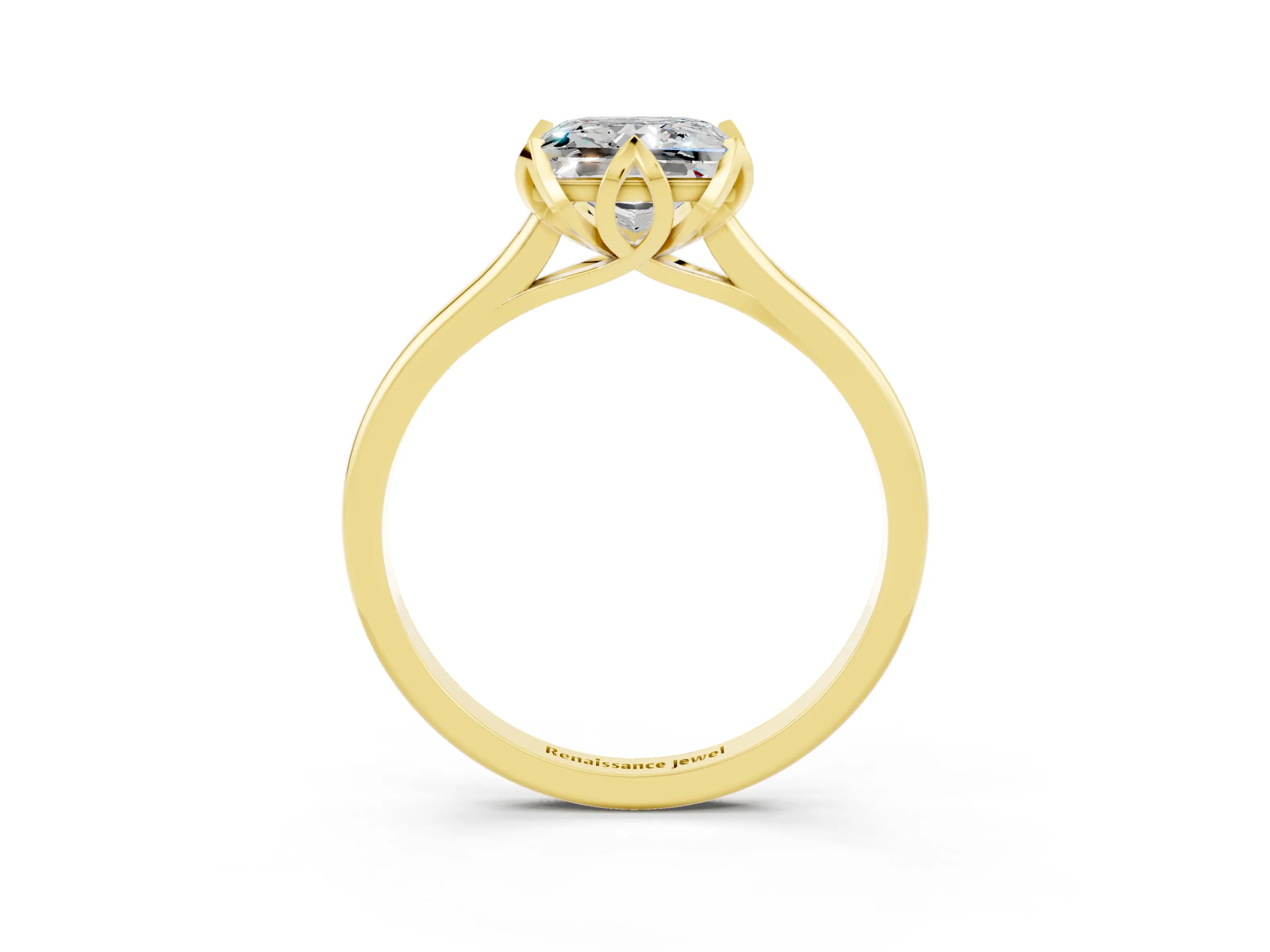 Yellow gold Princess Cut Moissanite Solitaire Ring with Flower Prong Setting and Classic Band_39