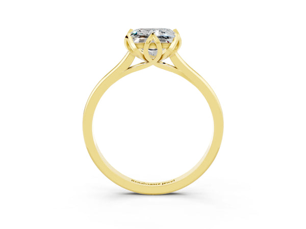 Yellow gold Princess Cut Moissanite Solitaire Ring with Flower Prong Setting and Classic Band