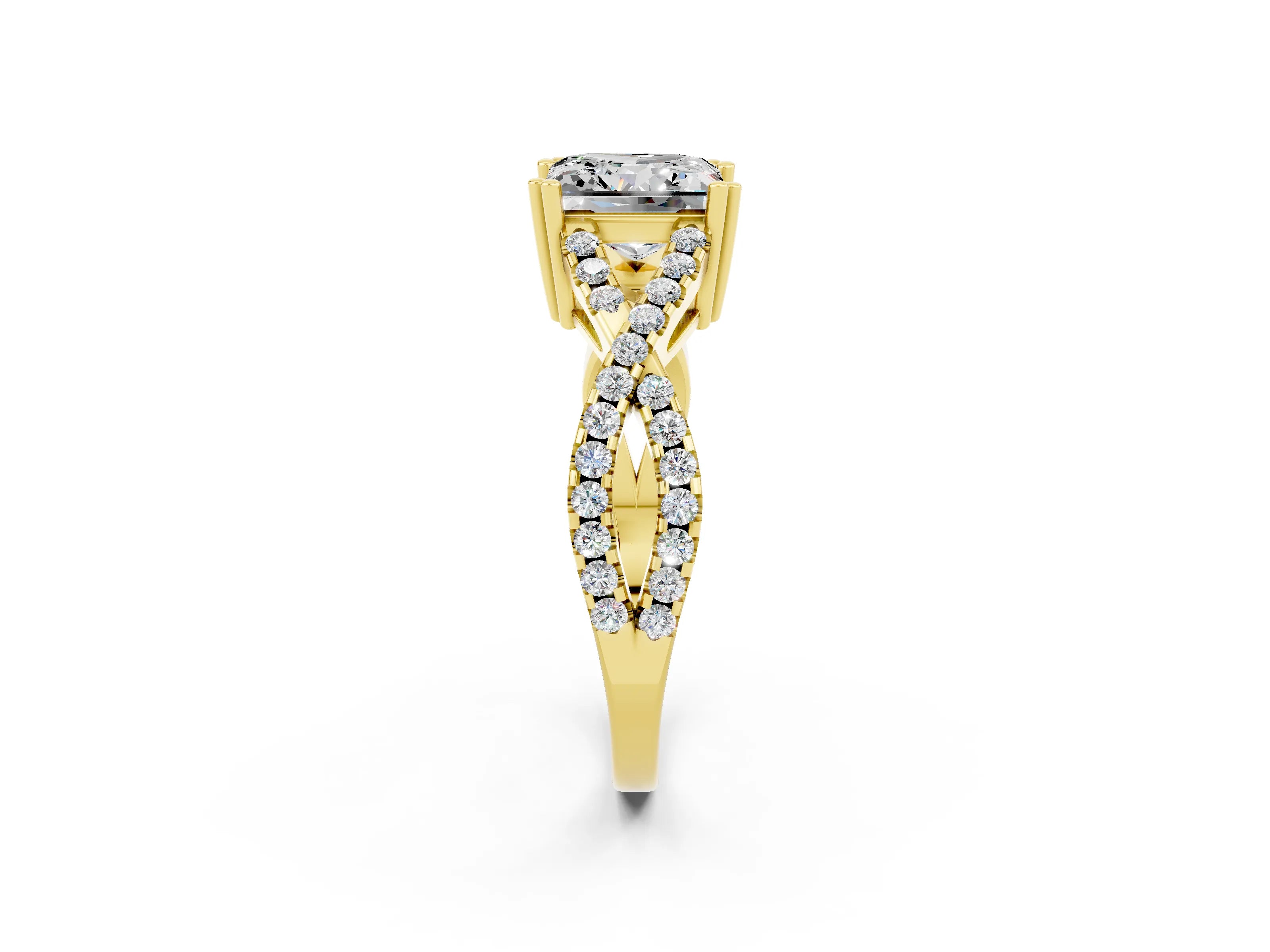 Yellow gold Princess Cut Moissanite Solitaire Ring with Four-Prong Setting and Twisted Pavé Band_2