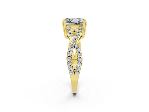 Yellow gold Princess Cut Moissanite Solitaire Ring with Four-Prong Setting and Twisted Pavé Band_2