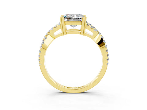 Yellow gold Princess Cut Moissanite Solitaire Ring with Four-Prong Setting and Twisted Pavé Band_3