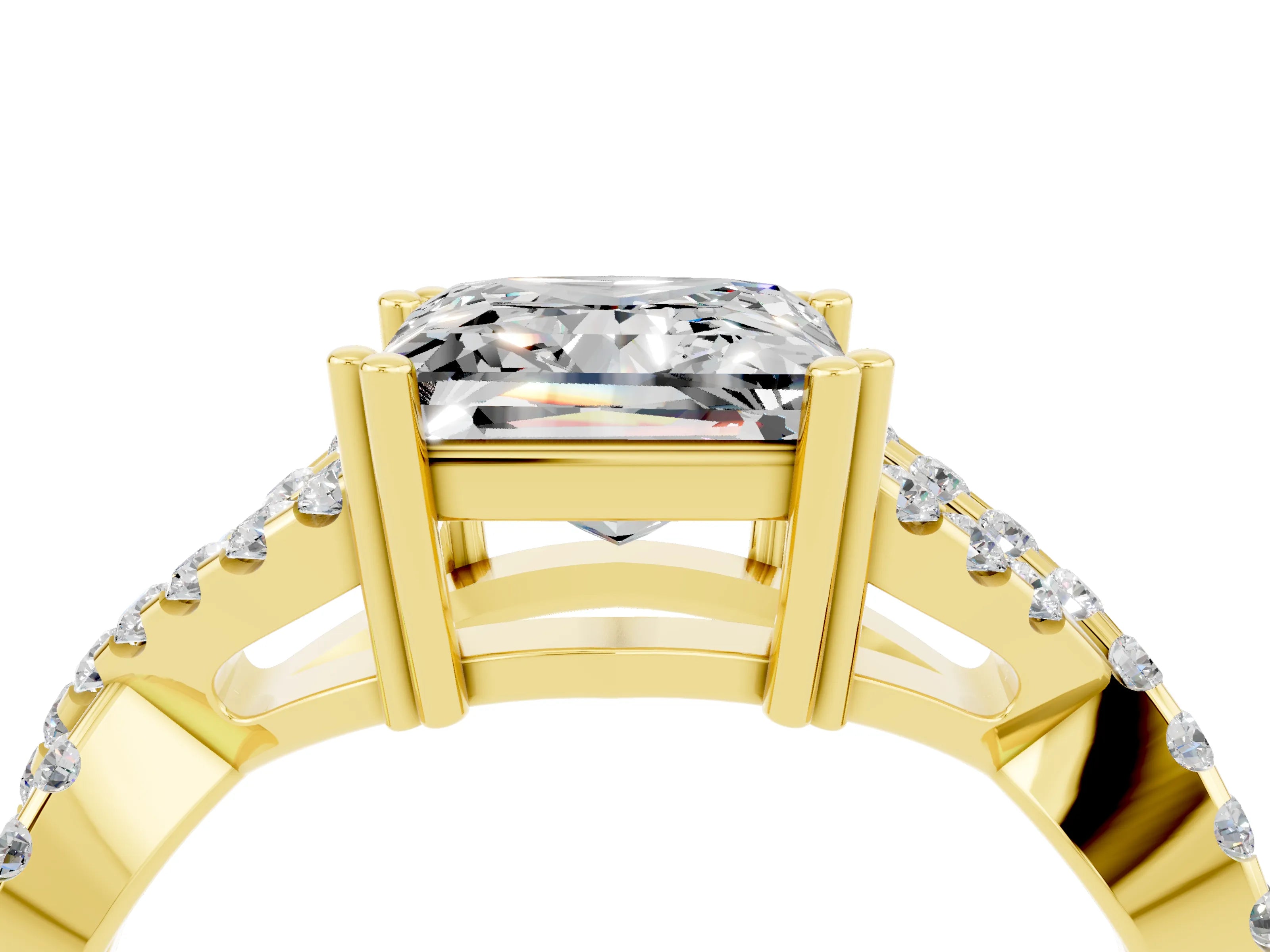 Yellow gold Princess Cut Moissanite Solitaire Ring with Four-Prong Setting and Twisted Pavé Band_4