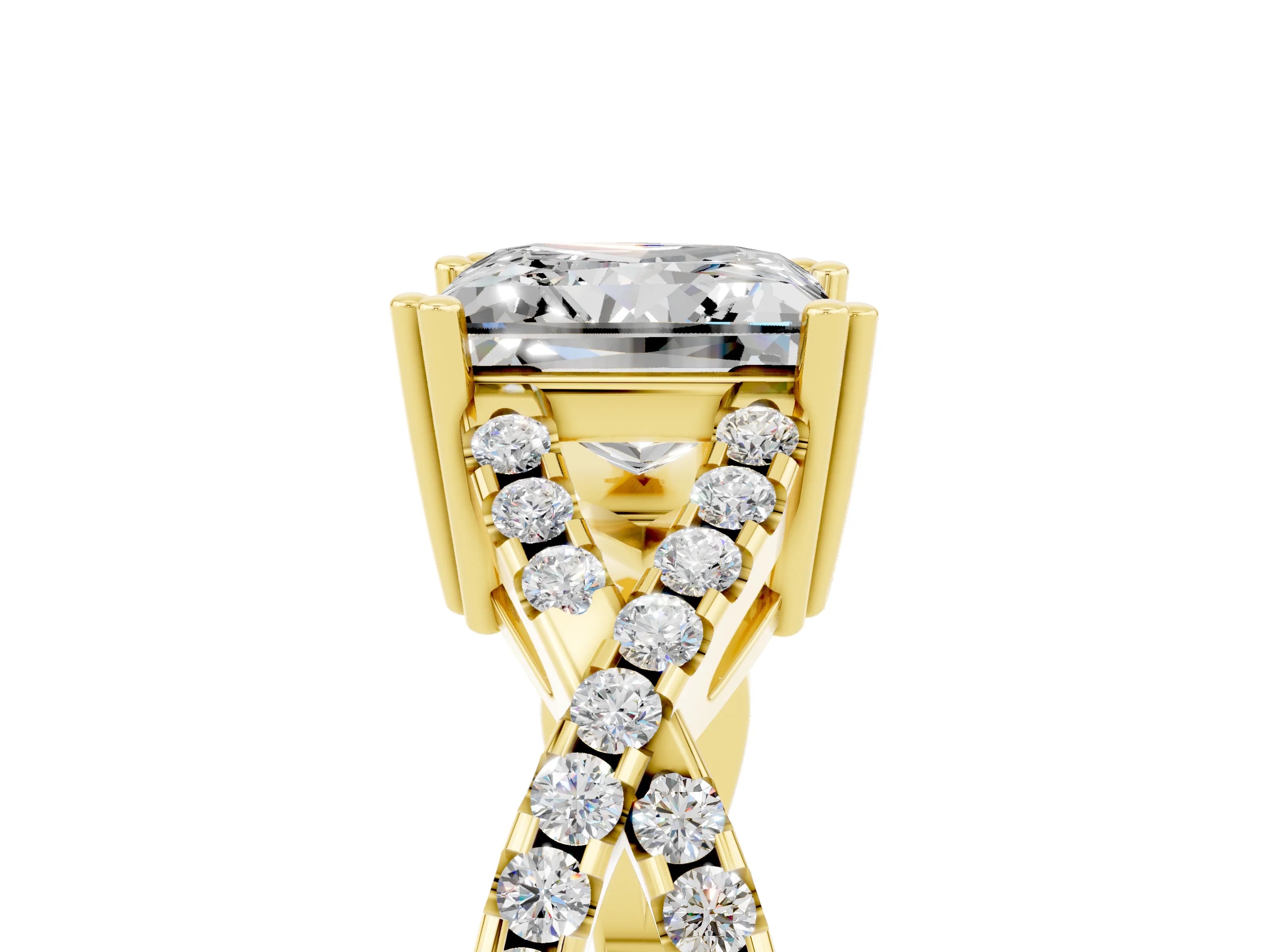 Yellow gold Princess Cut Moissanite Solitaire Ring with Four-Prong Setting and Twisted Pavé Band_5