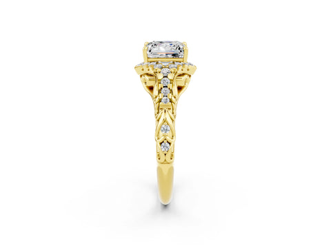 Yellow gold Princess Cut Moissanite Solitaire Ring with Hidden Halo and Pavé Band_14
