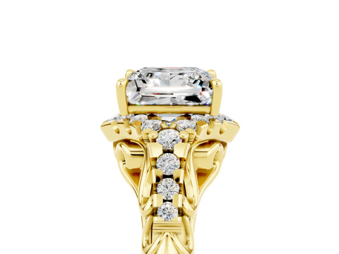 Yellow gold Princess Cut Moissanite Solitaire Ring with Hidden Halo and Pavé Band_17