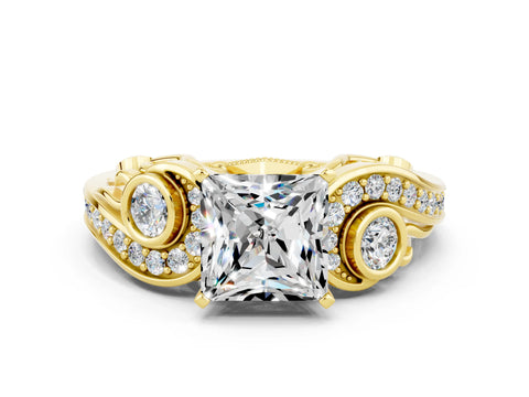 Yellow gold Princess Cut Moissanite Solitaire Ring with Milgrain Pavé Band and Four-Prong Setting_24