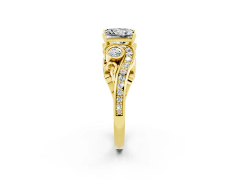 Yellow gold Princess Cut Moissanite Solitaire Ring with Milgrain Pavé Band and Four-Prong Setting_26