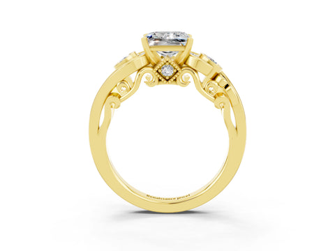 Yellow gold Princess Cut Moissanite Solitaire Ring with Milgrain Pavé Band and Four-Prong Setting_27