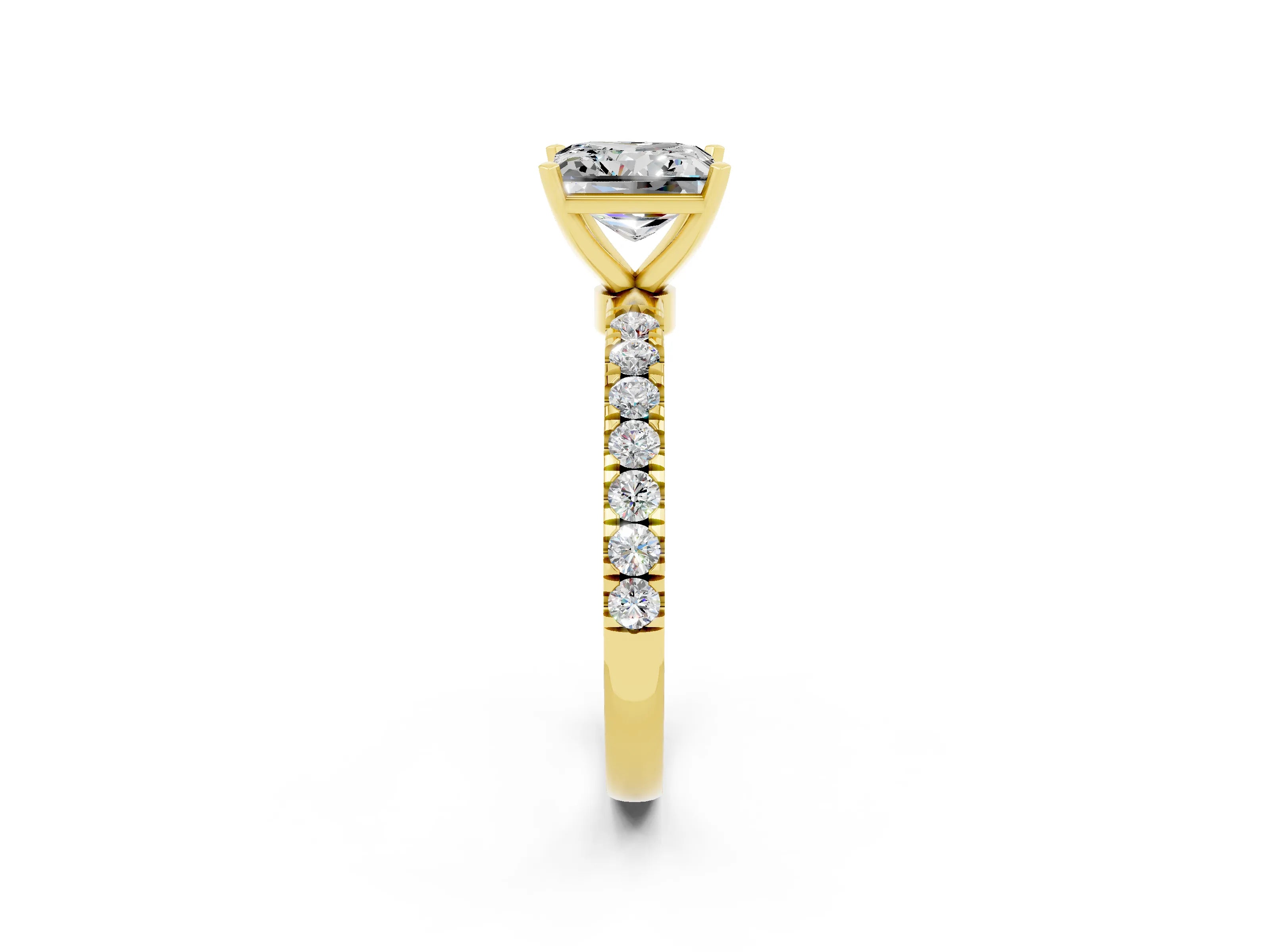 Yellow gold Princess Cut Moissanite Solitaire Ring with Pavé Accents and Four-Prong Setting_2