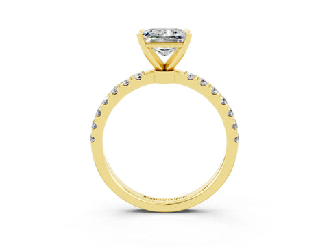 Yellow gold Princess Cut Moissanite Solitaire Ring with Pavé Accents and Four-Prong Setting_3