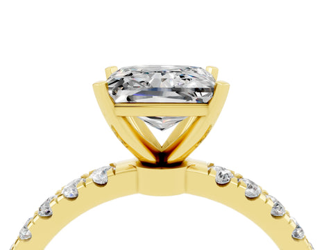 Yellow gold Princess Cut Moissanite Solitaire Ring with Pavé Accents and Four-Prong Setting_4