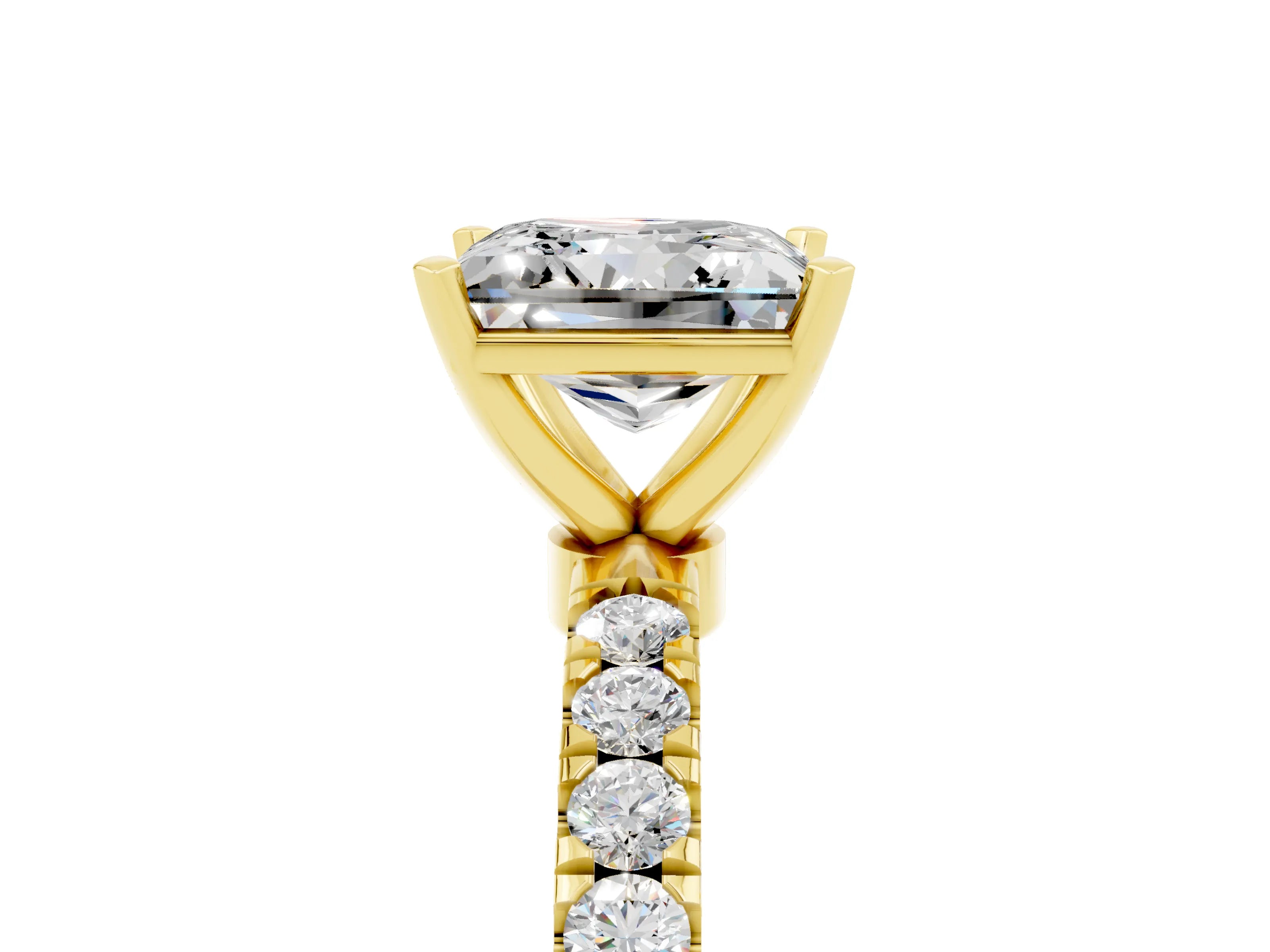 Yellow gold Princess Cut Moissanite Solitaire Ring with Pavé Accents and Four-Prong Setting_5