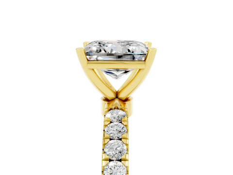 Yellow gold Princess Cut Moissanite Solitaire Ring with Pavé Accents and Four-Prong Setting_5