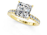 Yellow gold Princess Cut Moissanite Solitaire Ring with Pavé Band and Four-Prong Setting_25