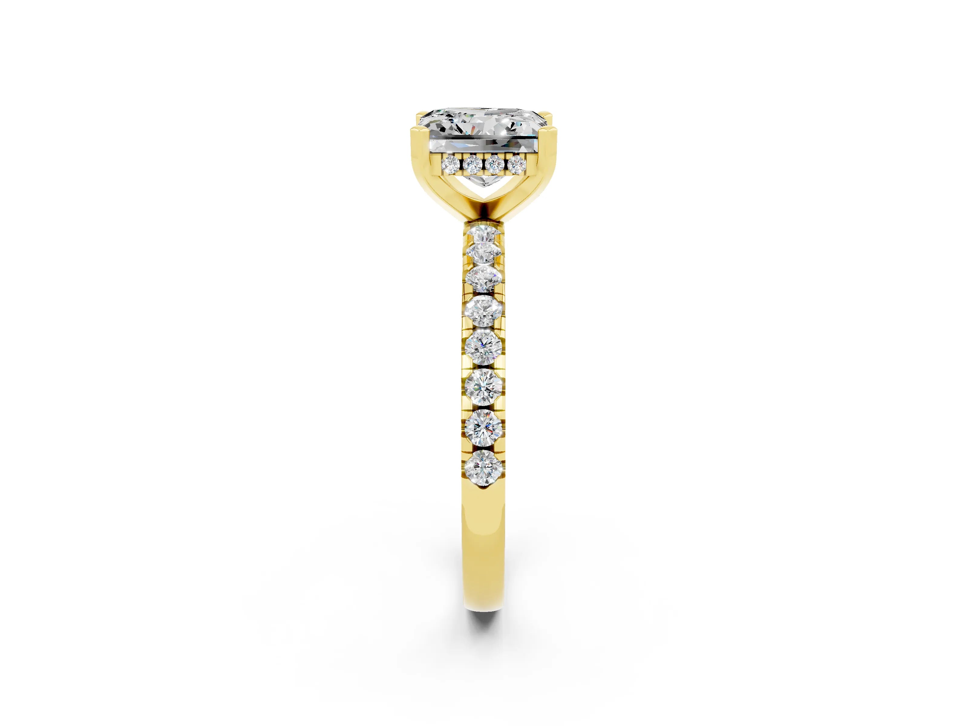 Yellow gold Princess Cut Moissanite Solitaire Ring with Pavé Band and Four-Prong Setting_26