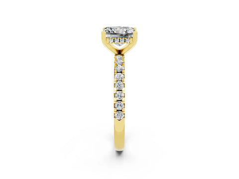 Yellow gold Princess Cut Moissanite Solitaire Ring with Pavé Band and Four-Prong Setting_26