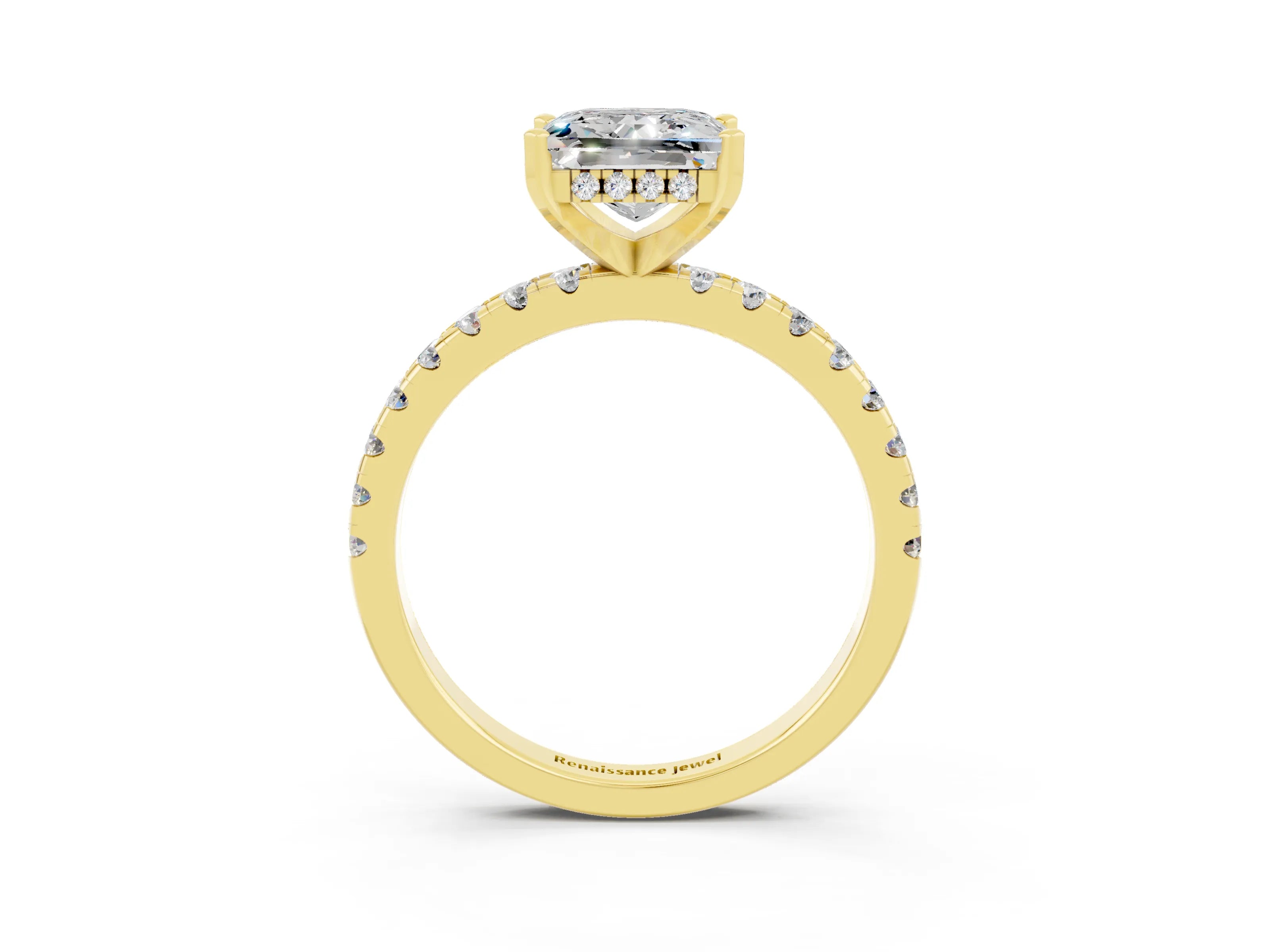 Yellow gold Princess Cut Moissanite Solitaire Ring with Pavé Band and Four-Prong Setting_27
