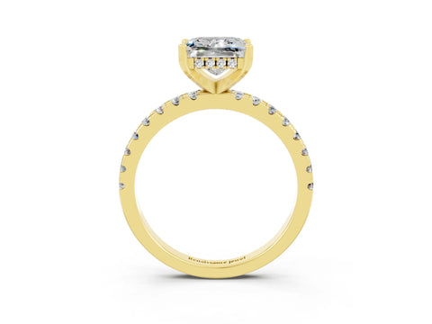 Yellow gold Princess Cut Moissanite Solitaire Ring with Pavé Band and Four-Prong Setting_27