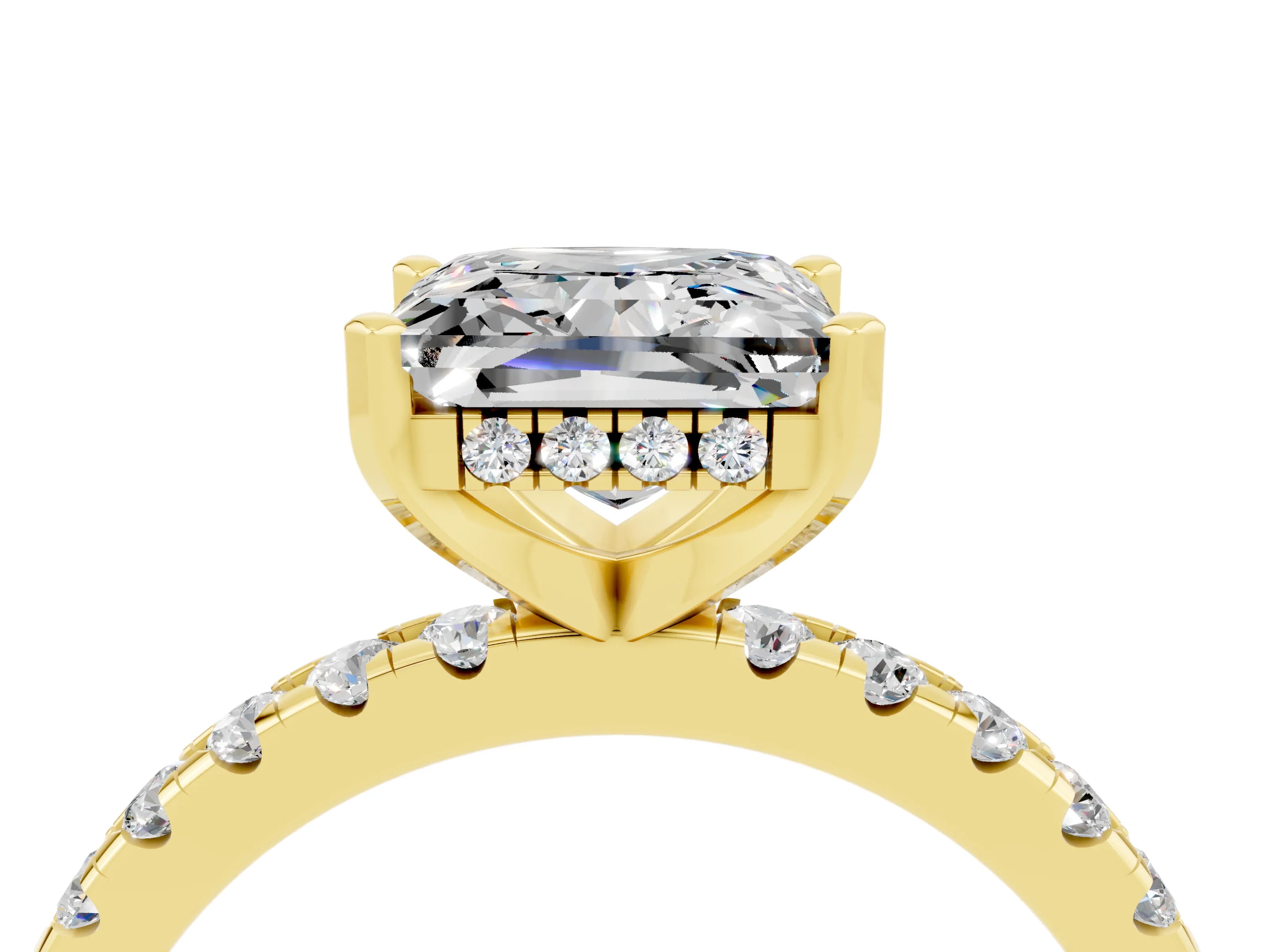 Yellow gold Princess Cut Moissanite Solitaire Ring with Pavé Band and Four-Prong Setting_28