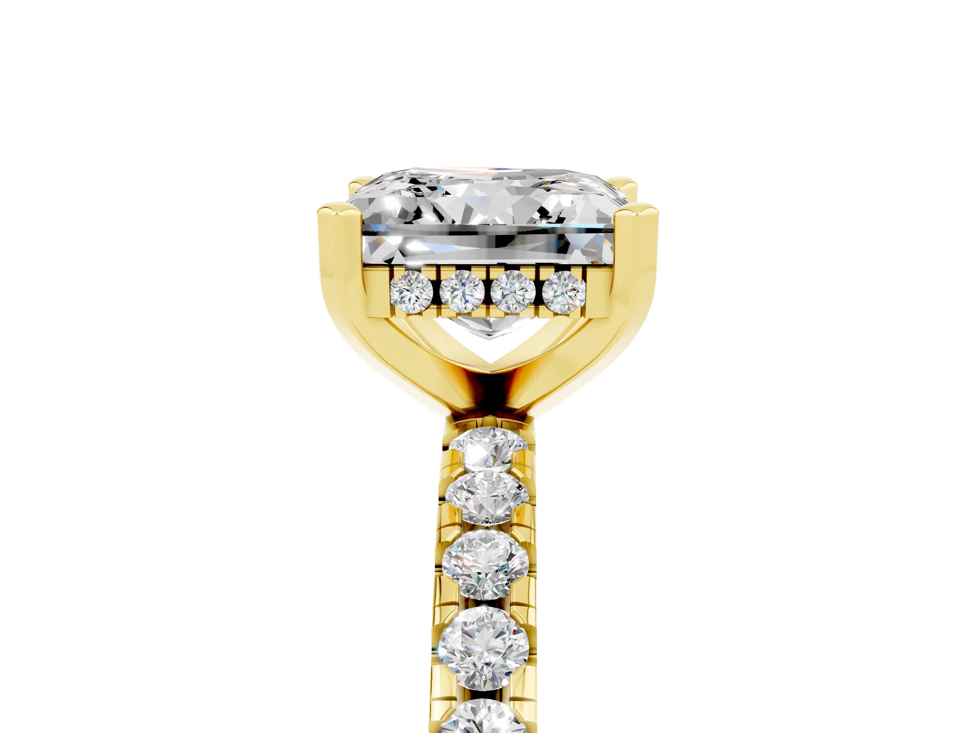 Yellow gold Princess Cut Moissanite Solitaire Ring with Pavé Band and Four-Prong Setting_29