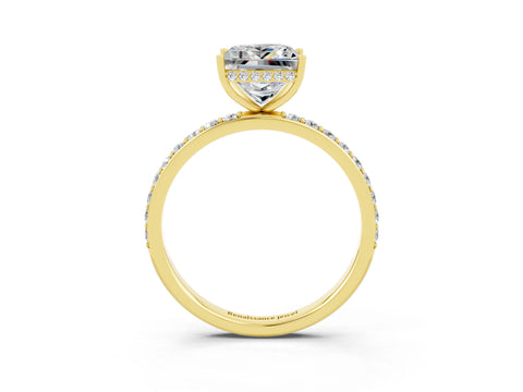 Yellow gold Princess Cut Moissanite Solitaire Ring with Pavé Band and Hidden Halo_15