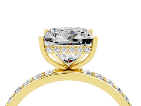 Yellow gold Princess Cut Moissanite Solitaire Ring with Pavé Band and Hidden Halo_16