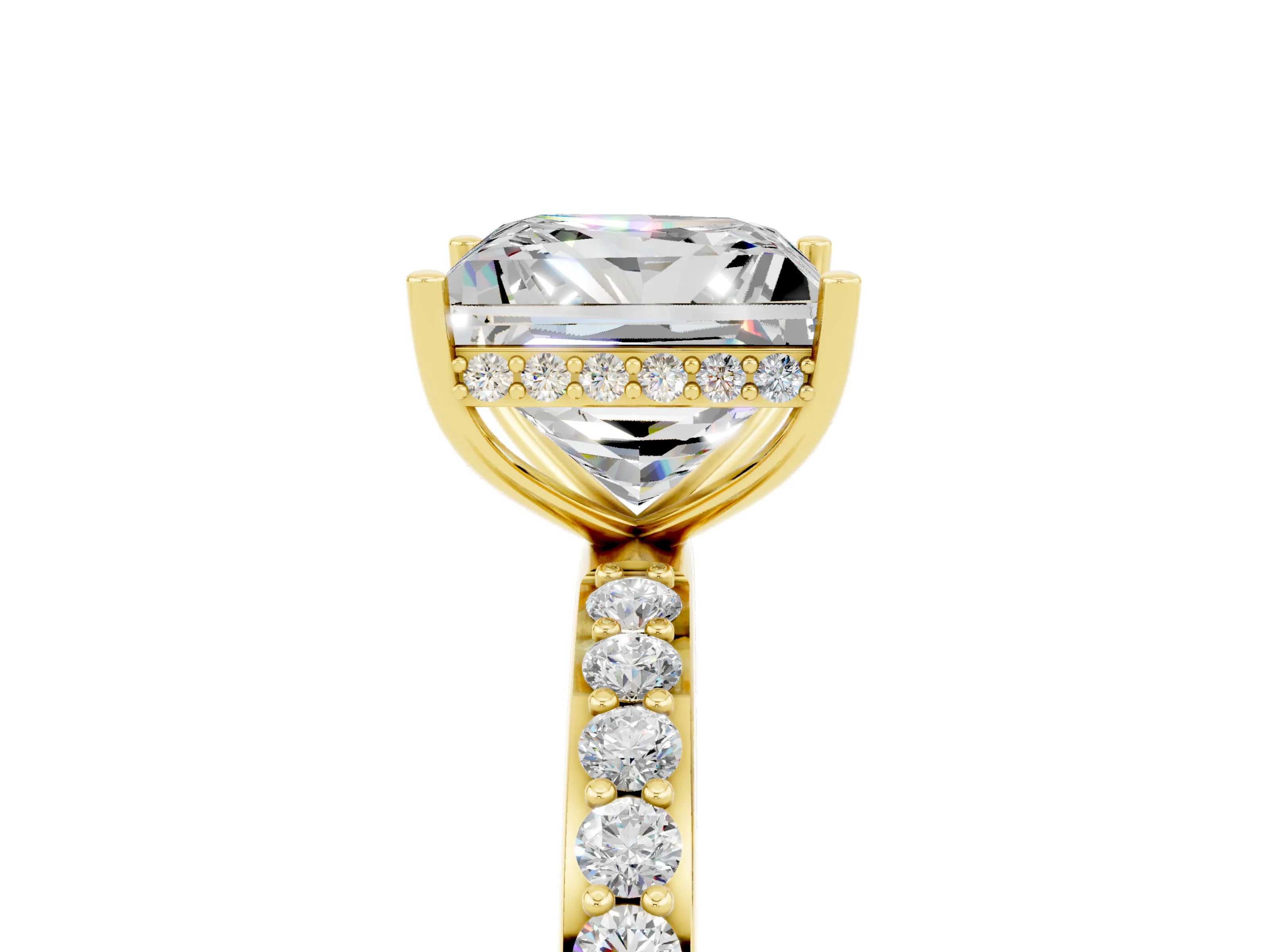 Yellow gold Princess Cut Moissanite Solitaire Ring with Pavé Band and Hidden Halo_17