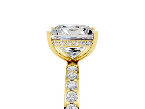 Yellow gold Princess Cut Moissanite Solitaire Ring with Pavé Band and Hidden Halo_17