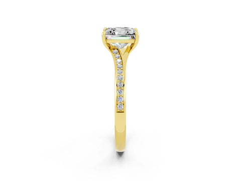 Yellow gold Princess Cut Moissanite Solitaire Ring with Pavé Band and Prong Setting_14