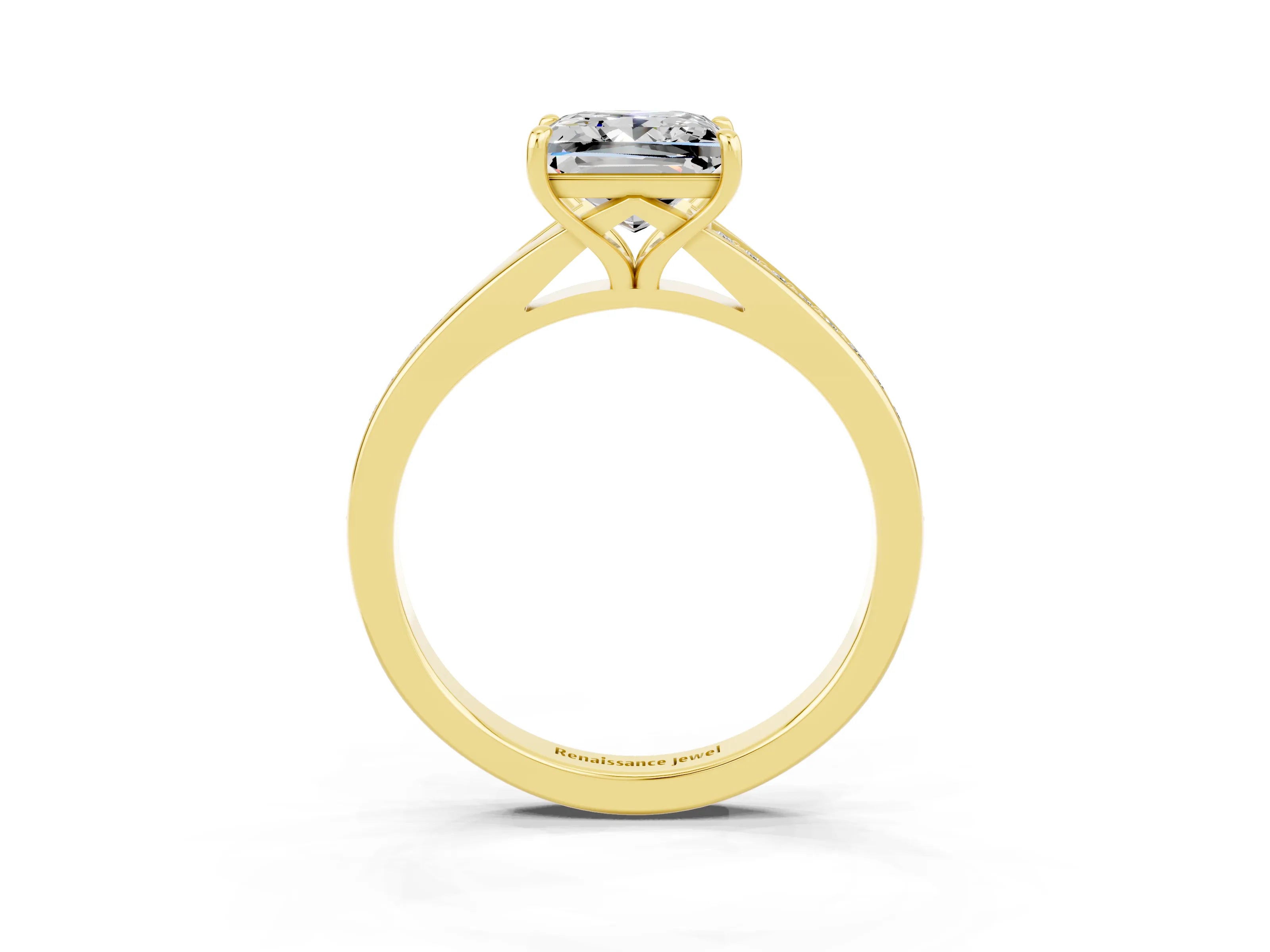 Yellow gold Princess Cut Moissanite Solitaire Ring with Pavé Band and Prong Setting_15