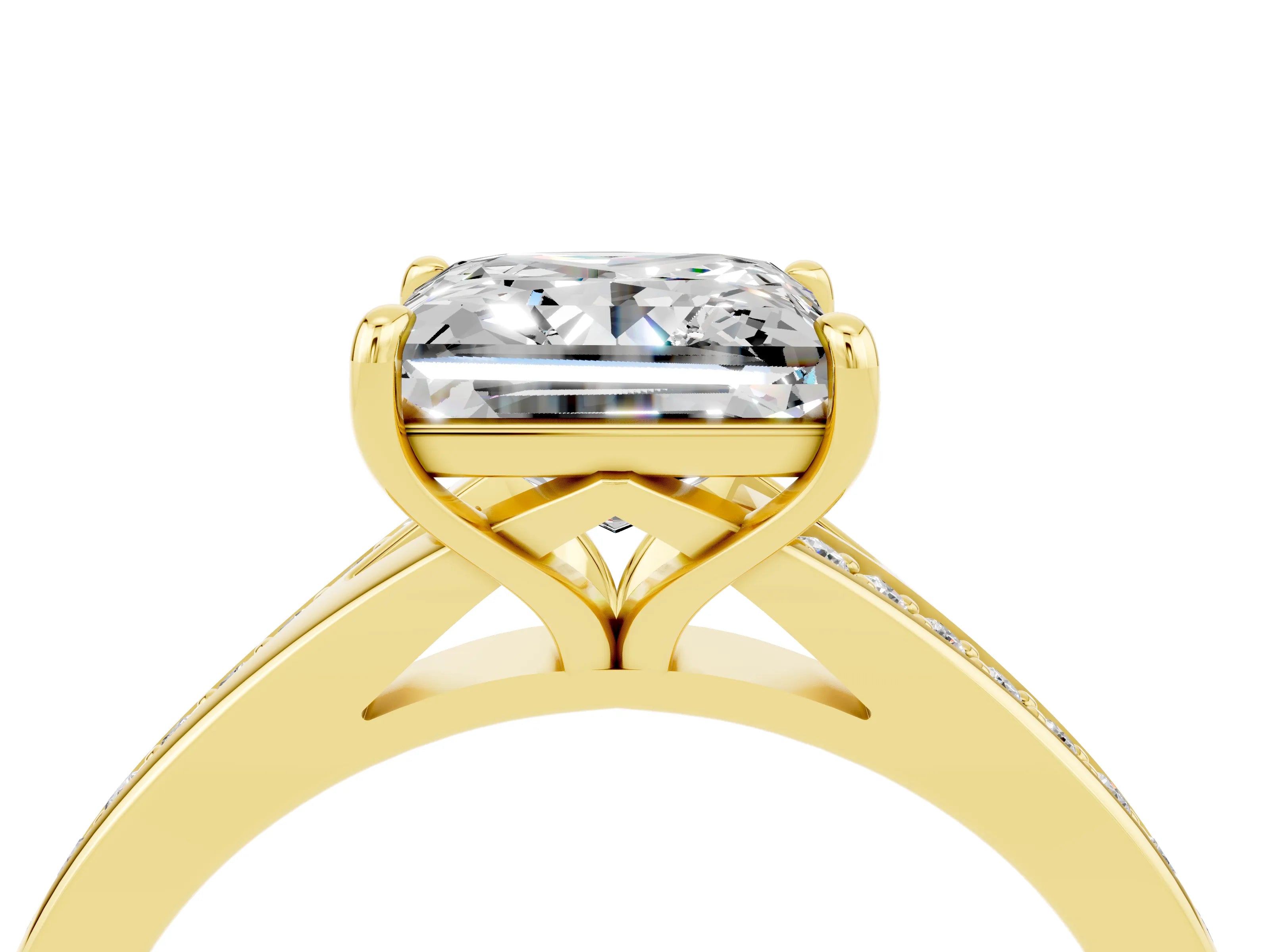 Yellow gold Princess Cut Moissanite Solitaire Ring with Pavé Band and Prong Setting_16