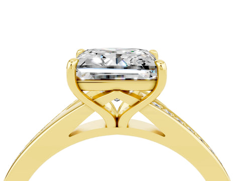 Yellow gold Princess Cut Moissanite Solitaire Ring with Pavé Band and Prong Setting_16