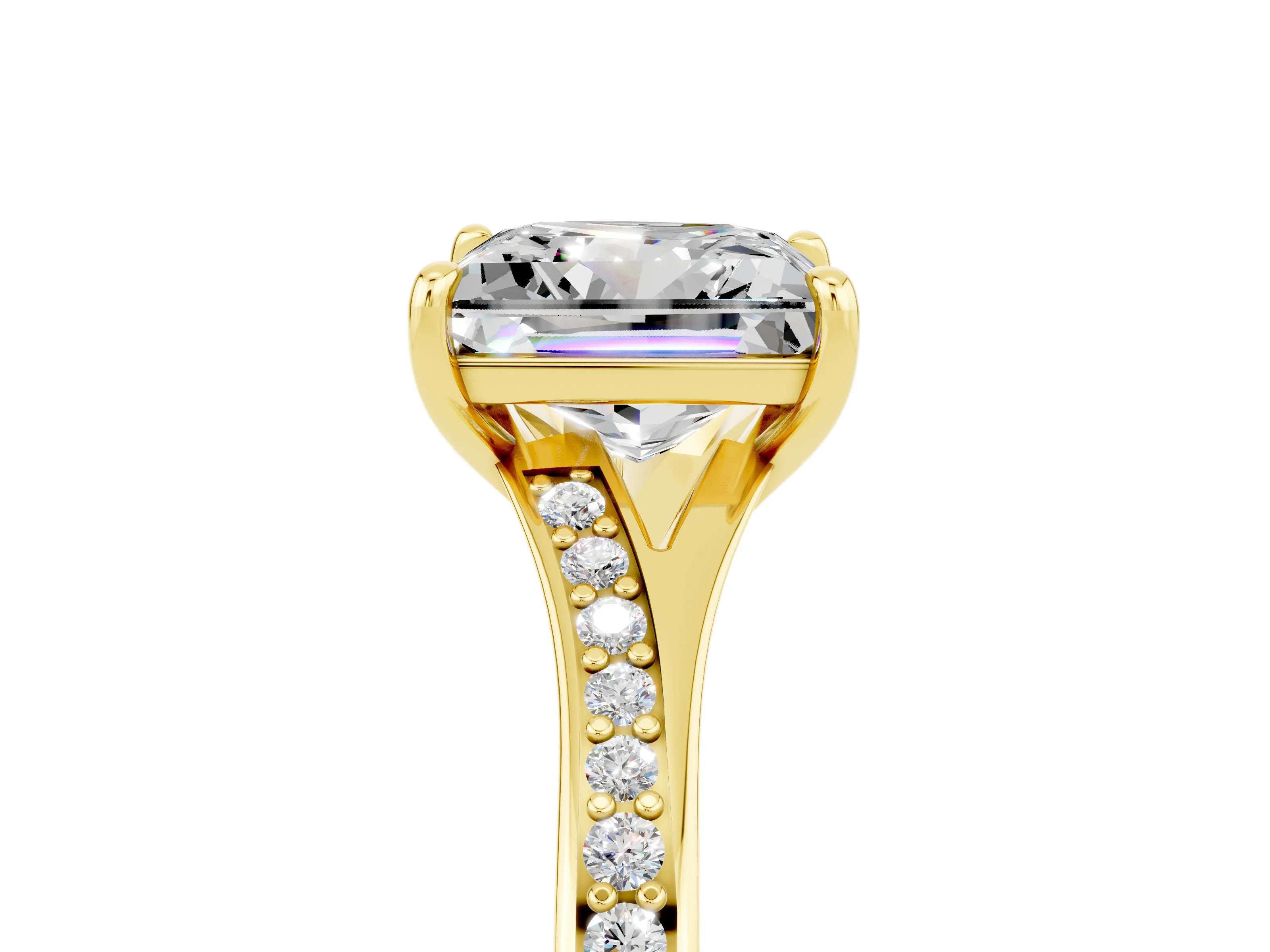 Yellow gold Princess Cut Moissanite Solitaire Ring with Pavé Band and Prong Setting_17