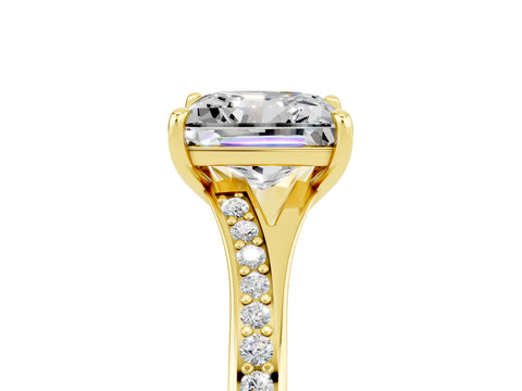 Yellow gold Princess Cut Moissanite Solitaire Ring with Pavé Band and Prong Setting_17