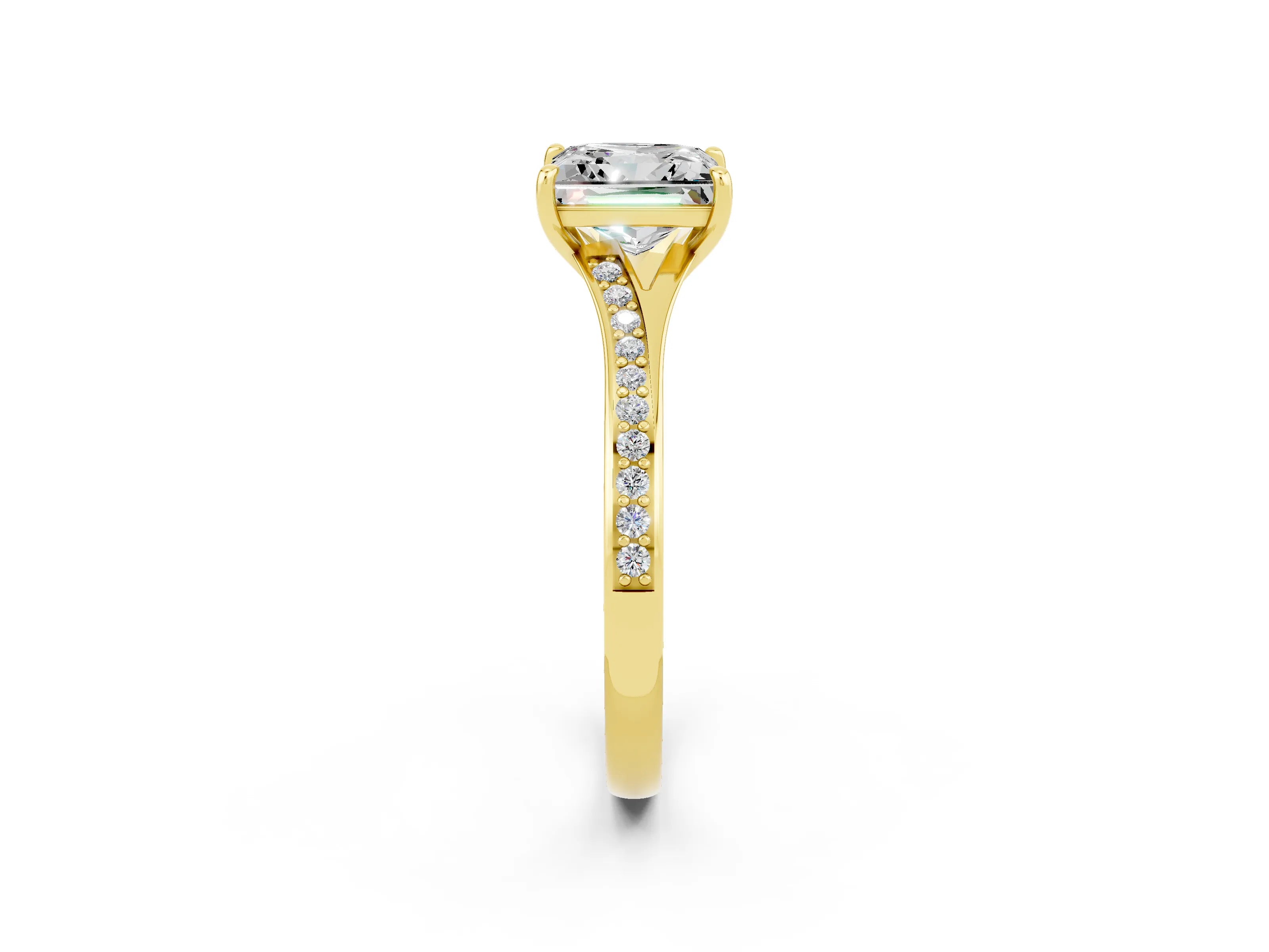 Yellow gold Princess Cut Moissanite Solitaire Ring with Pavé Band and Prong Setting_2