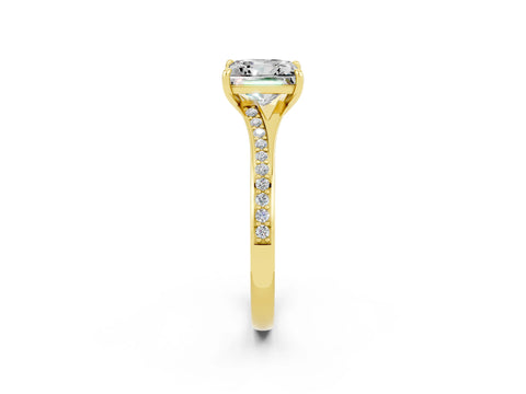 Yellow gold Princess Cut Moissanite Solitaire Ring with Pavé Band and Prong Setting_2